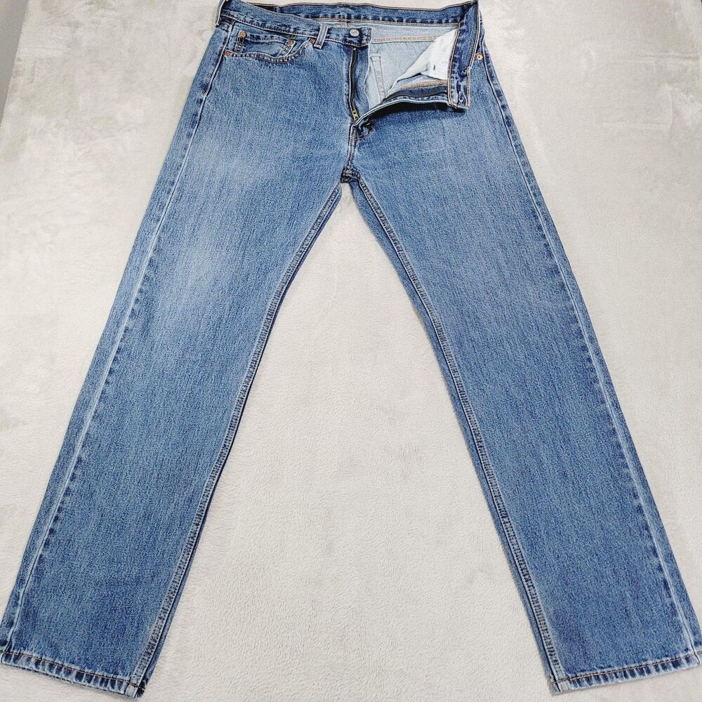 Levi's 505 Jeans Mens 36x34 Blue Med Wash Regular Straight Zip Fly Denim Cotton